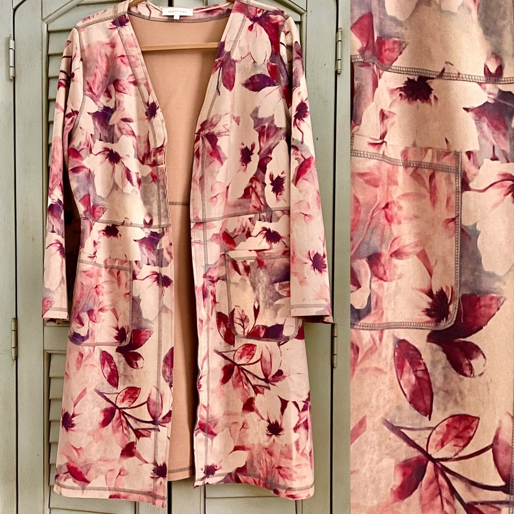 SOLITAIRE By Anthropologie Faux Suede Floral Cardigan Jacket - Picture 2 of 16
